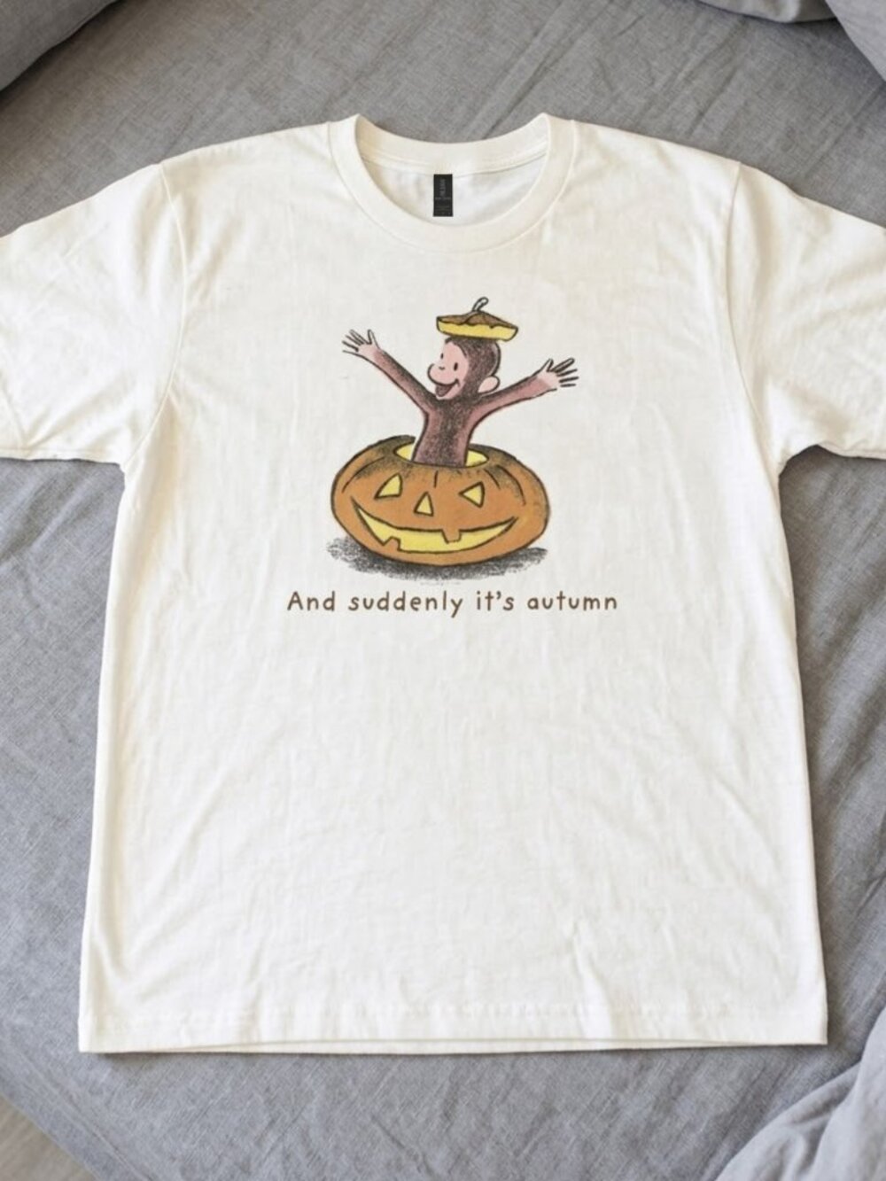 Curious George Pumpkin Graphic Tee "And Suddenly It's Autumn" White T-Shirt